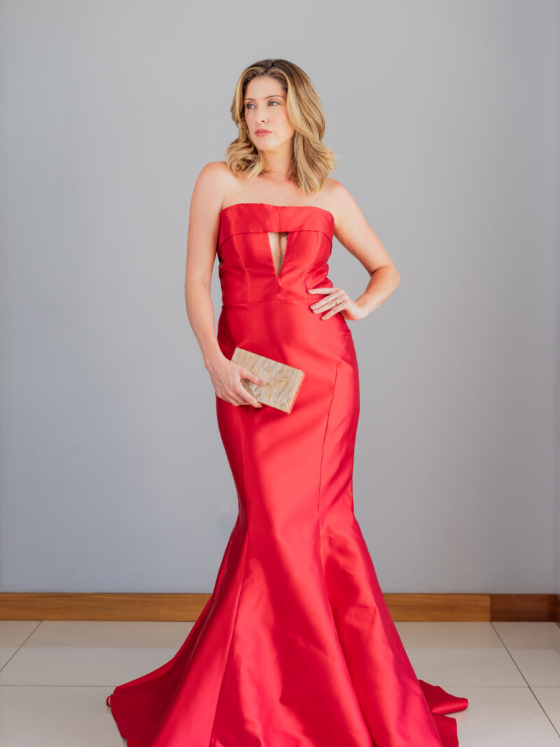 Vestido vermelho em zibeline tomara que caia